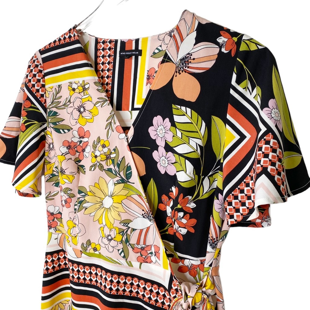 Who What Wear Multicolor Floral Wrap MIDI Dress Size Small - Picture 5 of 8